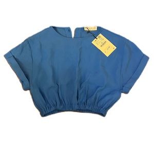 Zara Blue Elastic Waist Girls Blouse Size 10